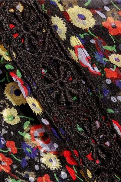 Shop Anna Sui Floral-print Silk-crepon And Crocheted Lace Kimono