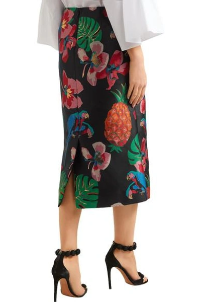 Shop Valentino Floral-jacquard Midi Skirt