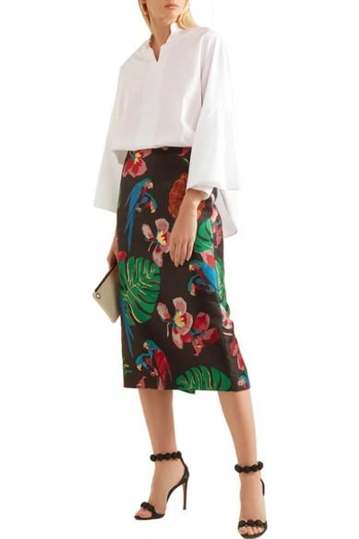 Shop Valentino Floral-jacquard Midi Skirt