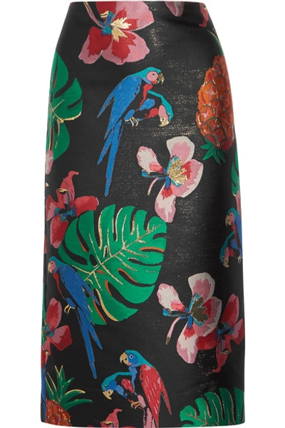Shop Valentino Floral-jacquard Midi Skirt
