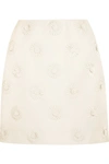 VALENTINO Floral-appliquéd wool and silk-blend crepe mini skirt