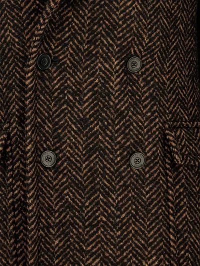 Pence Herringbone Double-breasted Coat In Multi