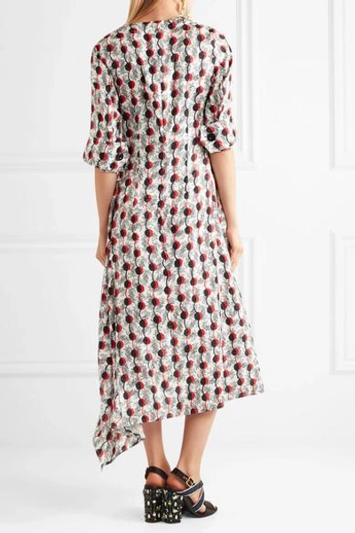 Shop Marni Asymmetric Printed Silk-jacquard Dress