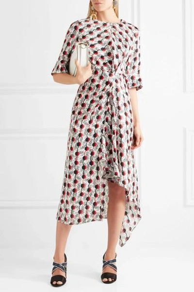 Shop Marni Asymmetric Printed Silk-jacquard Dress
