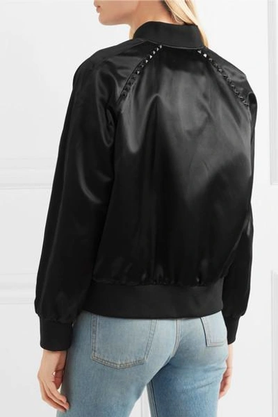 Shop Valentino The Rockstud Embellished Satin Bomber Jacket In Black