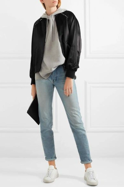 Shop Valentino The Rockstud Embellished Satin Bomber Jacket In Black