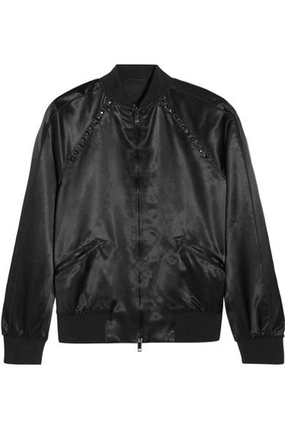 Shop Valentino The Rockstud Embellished Satin Bomber Jacket In Black