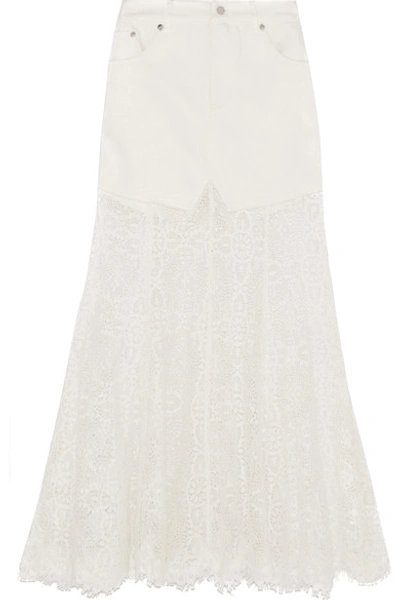 Shop Mcq By Alexander Mcqueen Denim And Lace Skirt