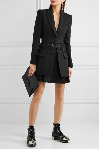 Alexander Mcqueen Pleated Grain De Poudre Wool Wrap Mini Skirt