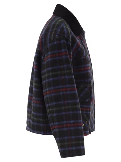 Fay Checked Wool-blend Jacket With Hook Fastenings In Blue