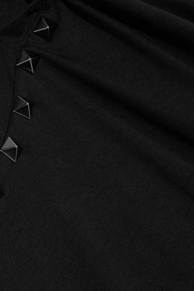 Shop Valentino The Rockstud Embellished Cotton-jersey T-shirt In Black
