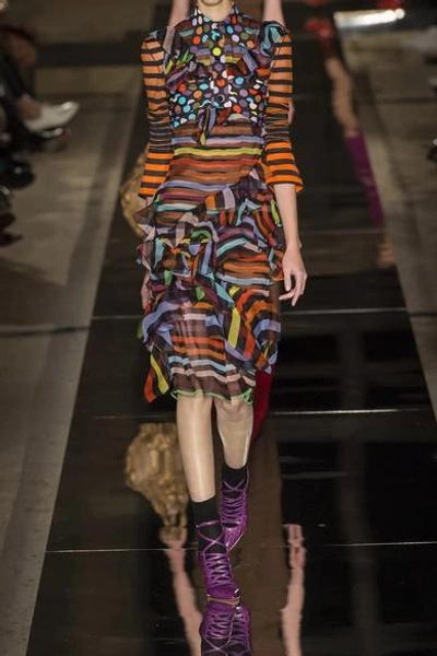 Shop Givenchy Ruffled Striped Silk-chiffon Dress