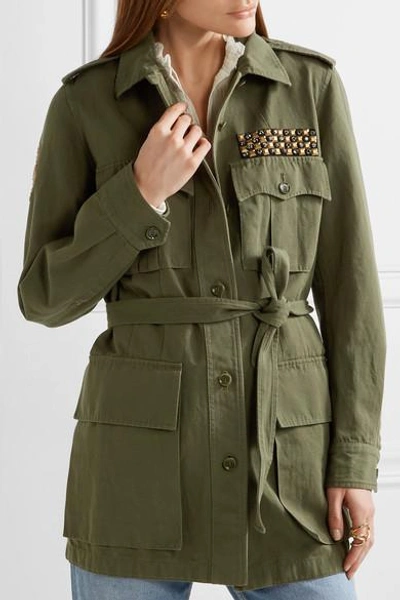 Shop Figue Safari Embellished Cotton And Linen-blend Twill Jacket