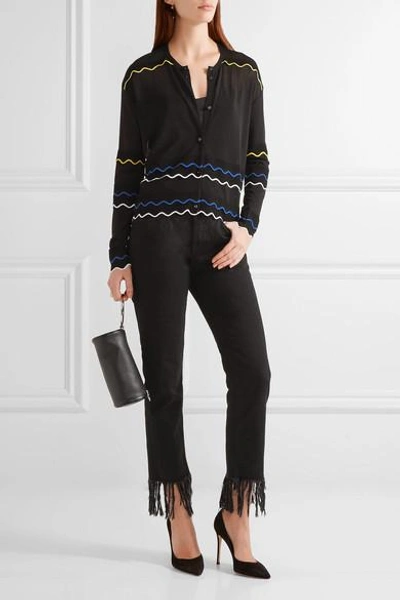 Shop Peter Pilotto Paneled Stretch-knit And Pleated Silk-blend Lamé Cardigan