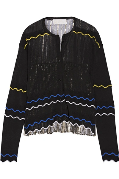 Shop Peter Pilotto Paneled Stretch-knit And Pleated Silk-blend Lamé Cardigan