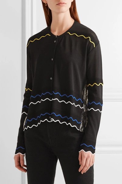 Shop Peter Pilotto Paneled Stretch-knit And Pleated Silk-blend Lamé Cardigan