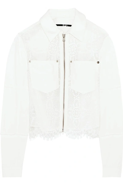 Mcq By Alexander Mcqueen Short Cotton Denim & Lace Jacket In Ivory