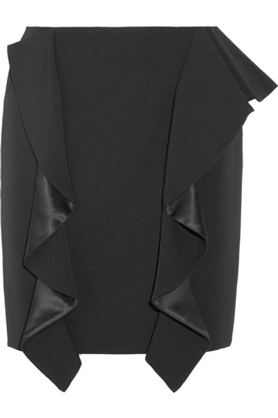 Givenchy Ruffled Silk Satin-paneled Grain De Poudre Wool Mini Skirt In Black