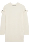 MOTHER OF PEARL Freda embellished ruffle-trimmed waffle-knit wool-blend sweater