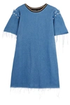 MOTHER OF PEARL Lloyd frayed embellished denim mini dress
