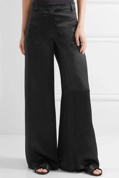 Shop Valentino Hammered-satin Wide-leg Pants