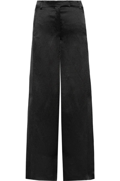 Valentino Hammered-satin Wide-leg Trousers In Black