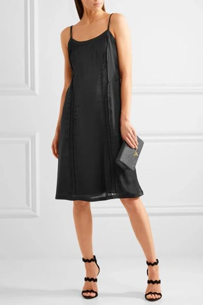 Shop Prada Lace-paneled Silk Dress In Black