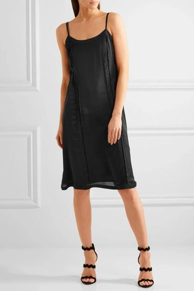 Shop Prada Lace-paneled Silk Dress In Black