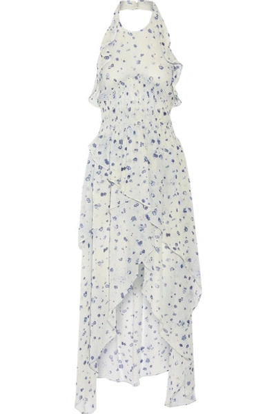 Iro Jessy Ruffled Printed Chiffon Halterneck Dress In Ecru