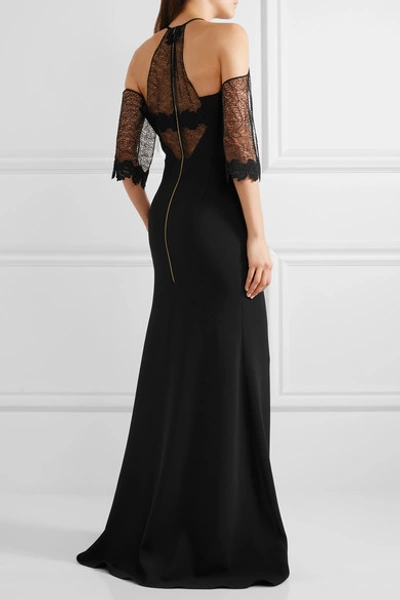 Shop Roland Mouret Carrington Cutout Lace-paneled Stretch-crepe Gown