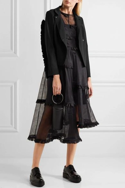 Shop Paskal Tulle-paneled Ruffle-trimmed Cady Jacket