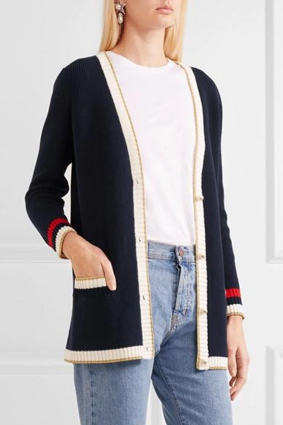 Shop Gucci Appliquéd Striped Cotton-blend Cardigan