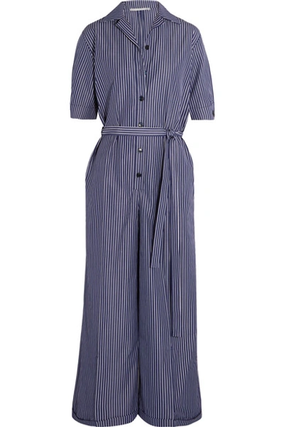 Stella Mccartney Woman Striped Cotton Jumpsuit Blue In Ink | ModeSens