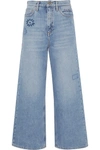 M.I.H JEANS Caron embroidered cropped mid-rise wide-leg jeans