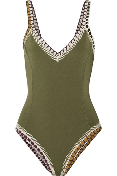 Shop Kiini Wren Crochet-trimmed Swimsuit In Army Green