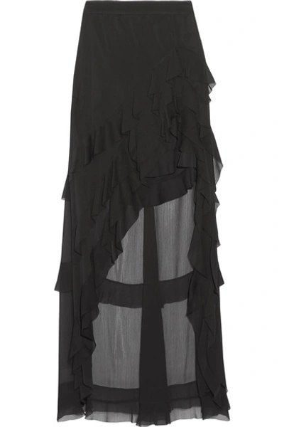 Alice And Olivia Lavera Layered Ruffle High-low Maxi Skirt, Black