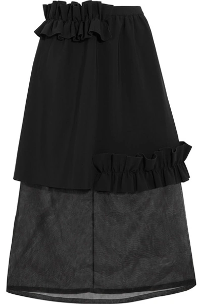 Paskal Woman Ruffle-trimmed Bonded Stretch-crepe And Organza Skirt Black