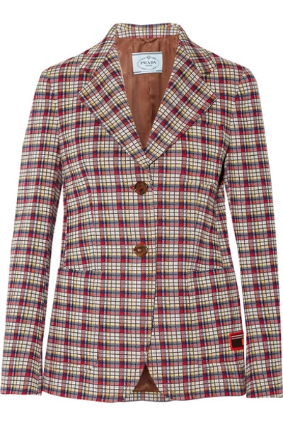 Shop Prada Plaid Jacquard Blazer In Red