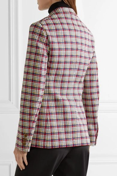 Shop Prada Plaid Jacquard Blazer In Red