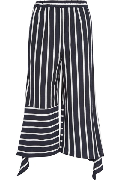 Goen J Cropped Striped Cotton-blend Jersey Pants In Navy