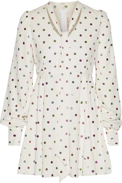 Marc Jacobs Pussy-bow Glittered Polka-dot Cady Mini Dress In White Multicolor