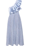 GÜL HÜRGEL Belle one-shoulder striped cotton and linen-blend midi dress