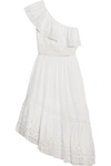LOVESHACKFANCY Pamela one-shoulder crochet-paneled Swiss-dot cotton dress