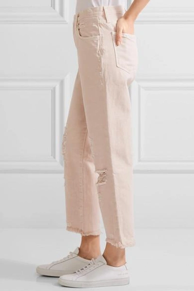 Shop J Brand Ivy Cropped Distressed High-rise Straight-leg Jeans In Pastel Pink