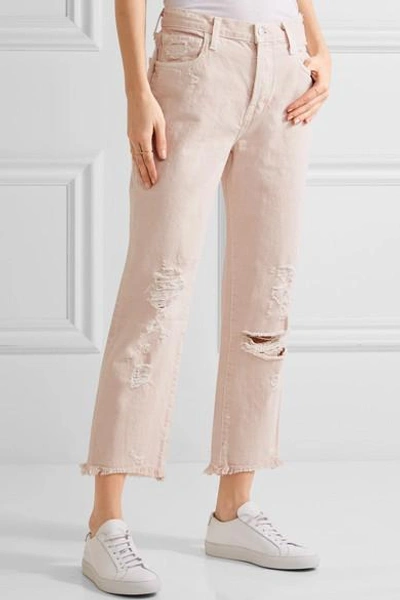 Shop J Brand Ivy Cropped Distressed High-rise Straight-leg Jeans In Pastel Pink