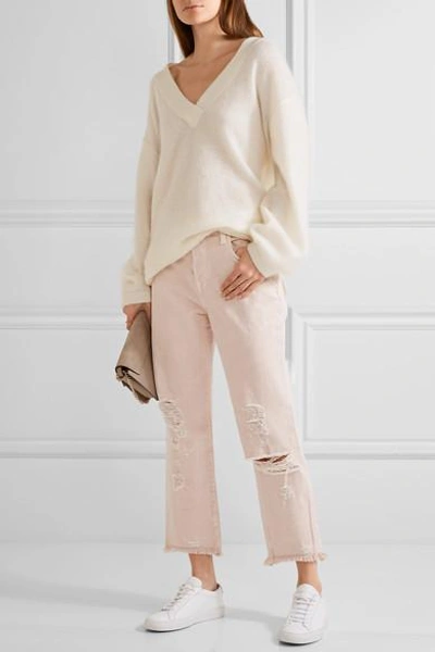 Shop J Brand Ivy Cropped Distressed High-rise Straight-leg Jeans In Pastel Pink