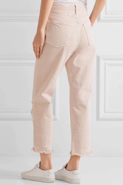 Shop J Brand Ivy Cropped Distressed High-rise Straight-leg Jeans In Pastel Pink