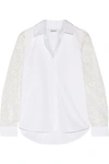 DKNY Paneled lace and cotton-poplin shirt