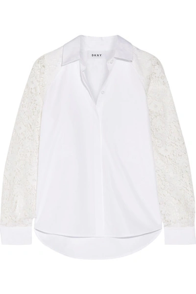 Dkny Paneled Lace And Cotton-poplin Shirt In White