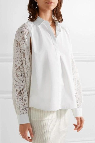 Shop Dkny Paneled Lace And Cotton-poplin Shirt
